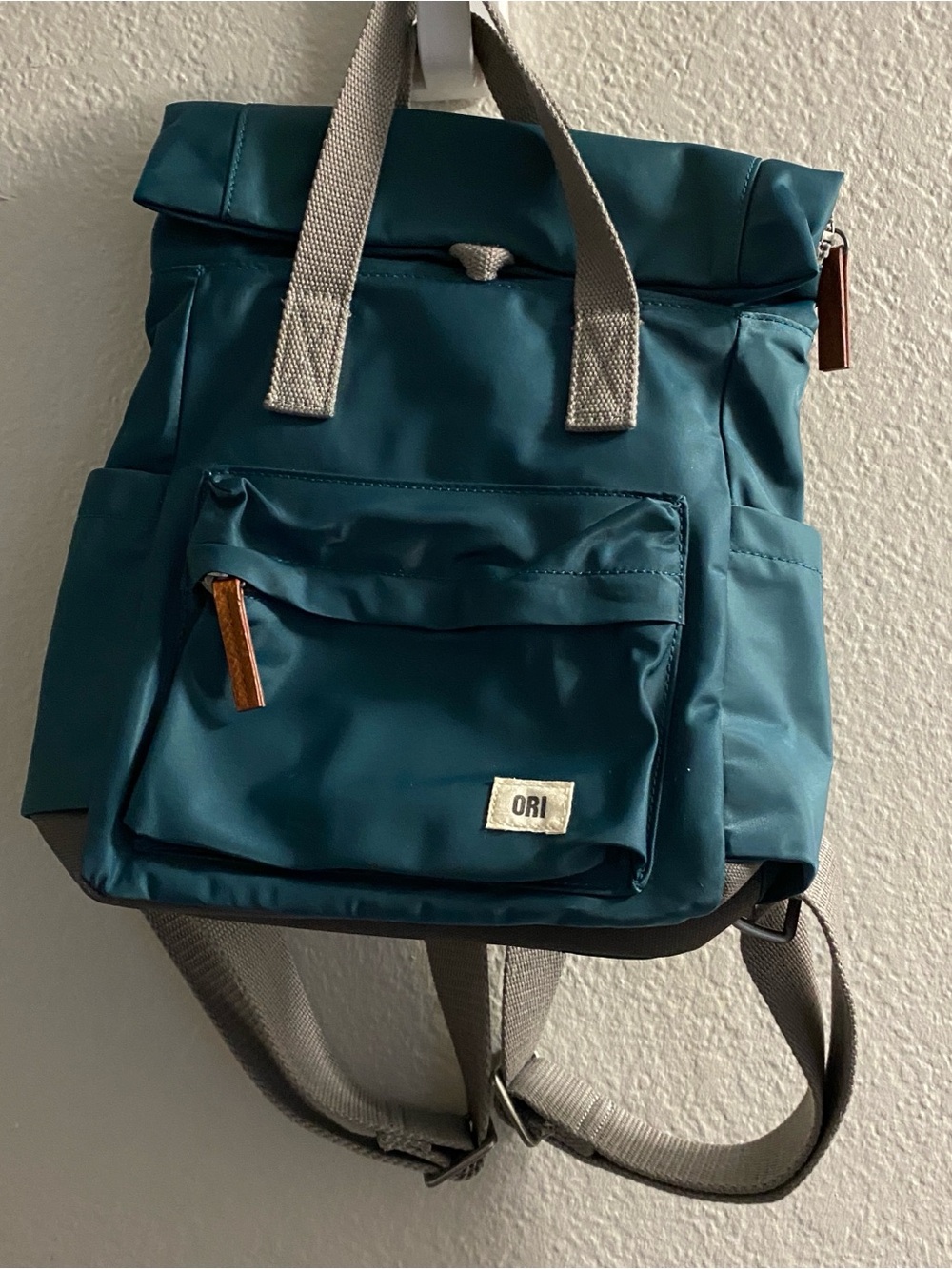 ORI London Canfield Roll Top Backpack Dark Teal Nylon Eco Friendly Work School